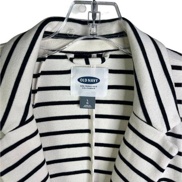 Old Navy Blazer Womens Large Cream/Black Striped Pocket Front Long Sleeve - Picture 2 of 8